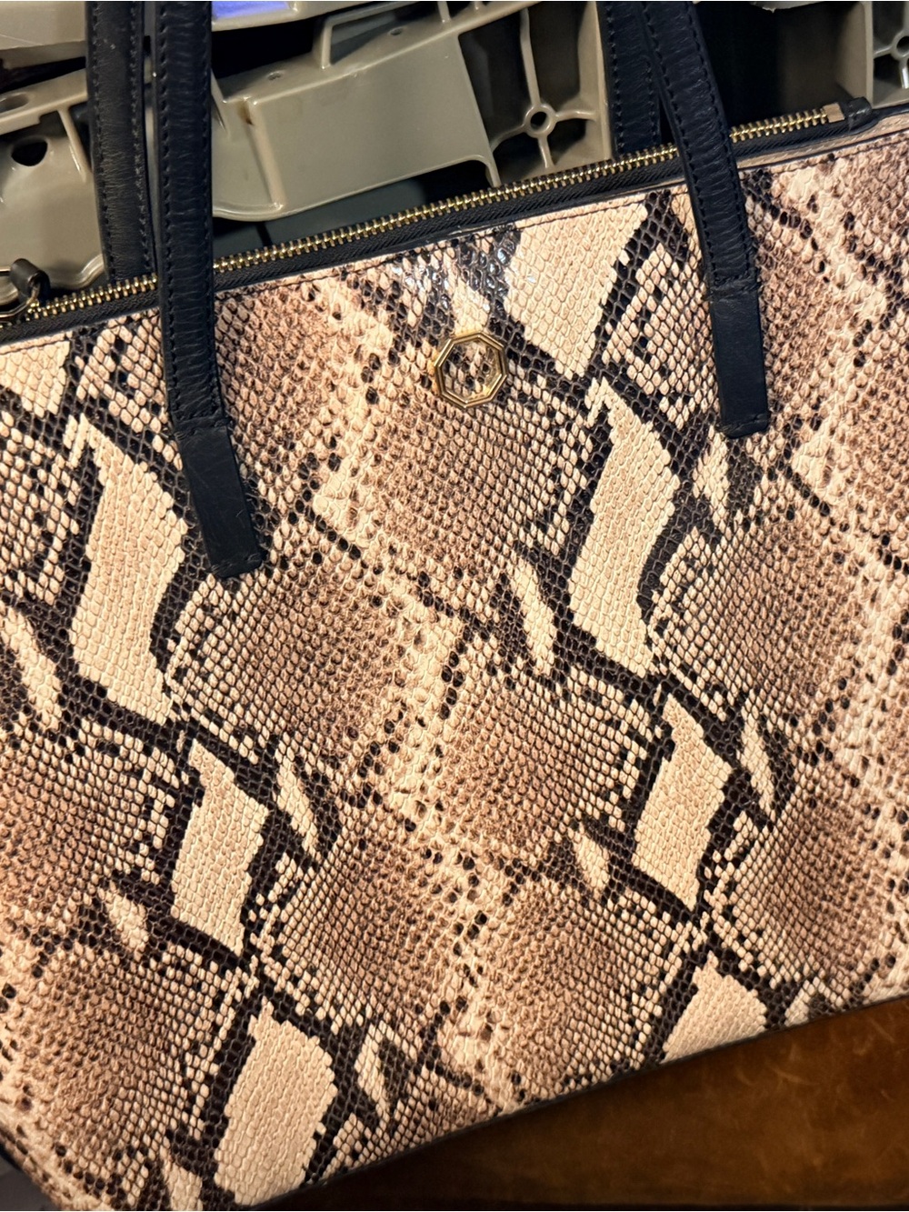 Louise et Cie Snake-Embossed 100% Genuine Leather Tote Bag – Neutral/Black